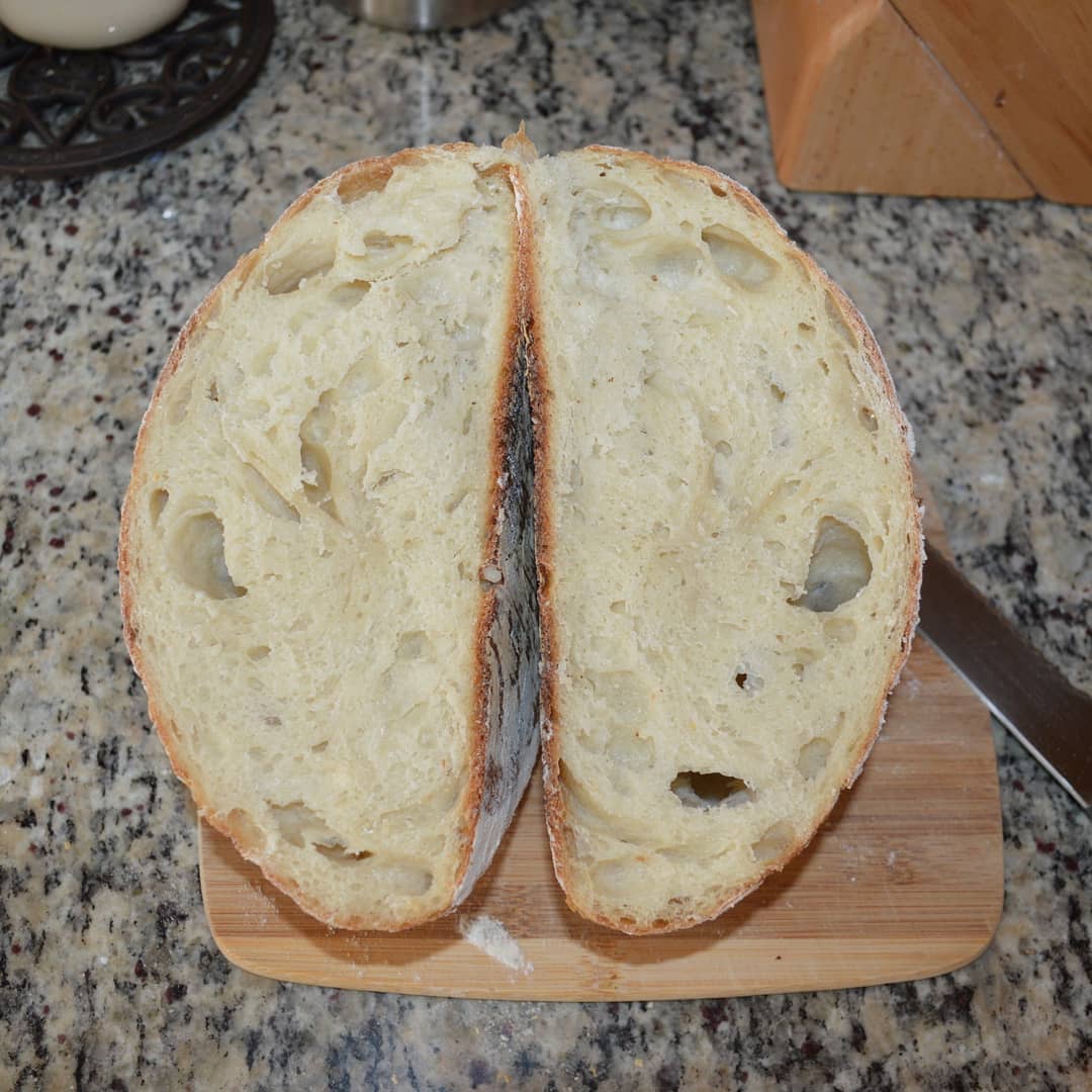 Sourdough loaf cut in half