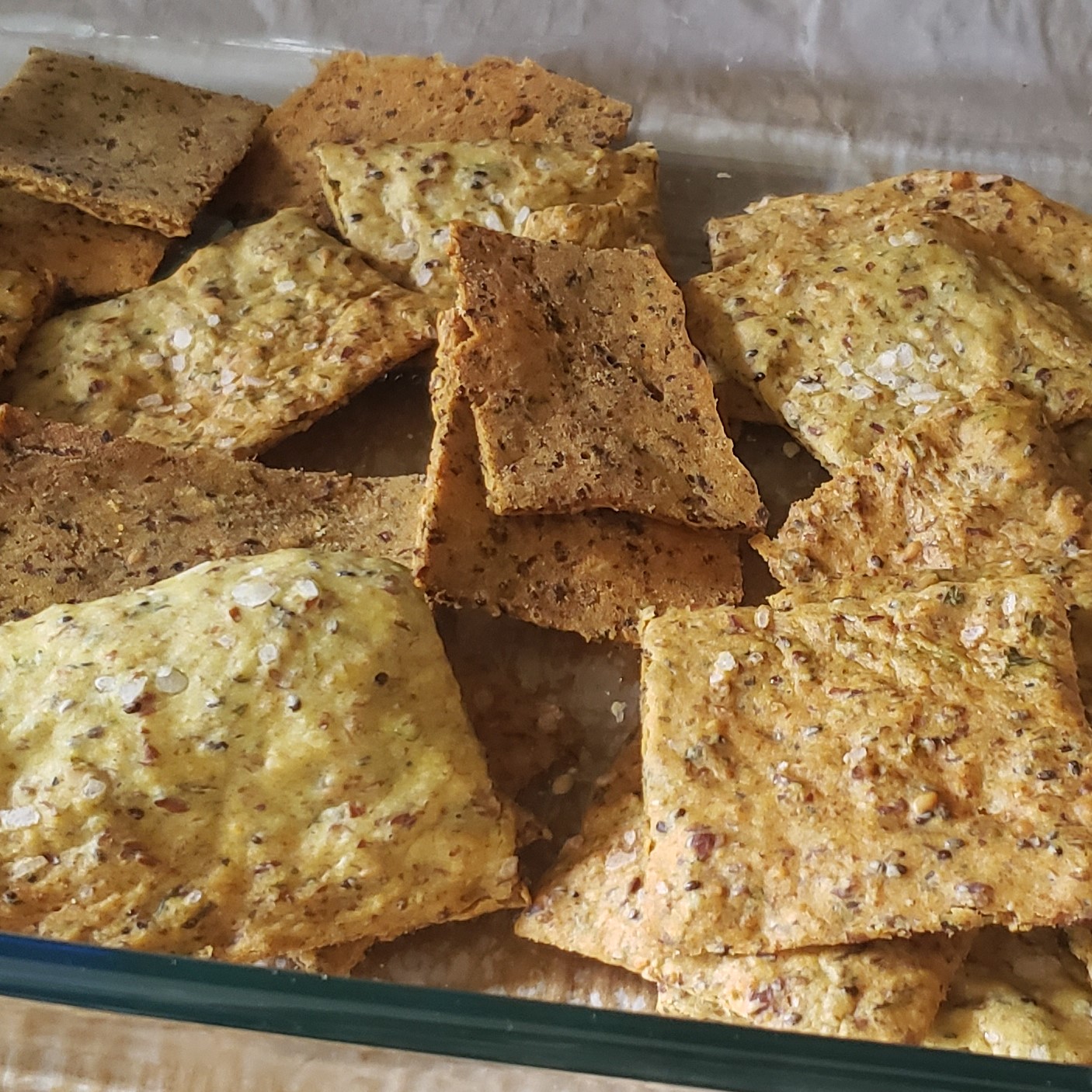 Seedy sourdough crackers