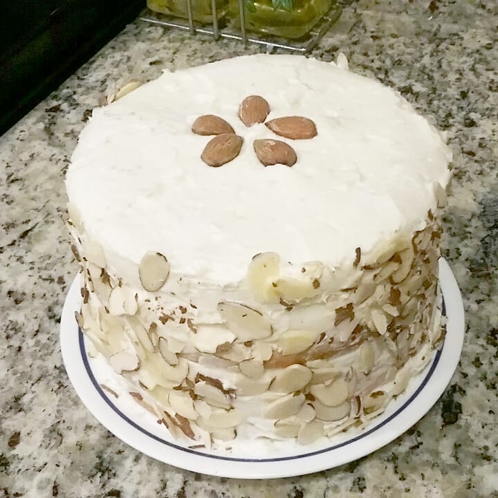 White almond cake with ermine frosting