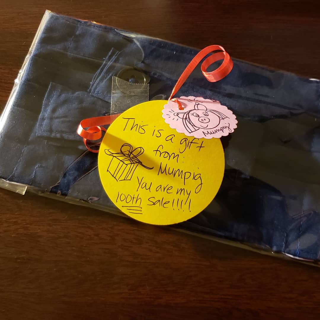 Handwritten, handmade tag attached to product