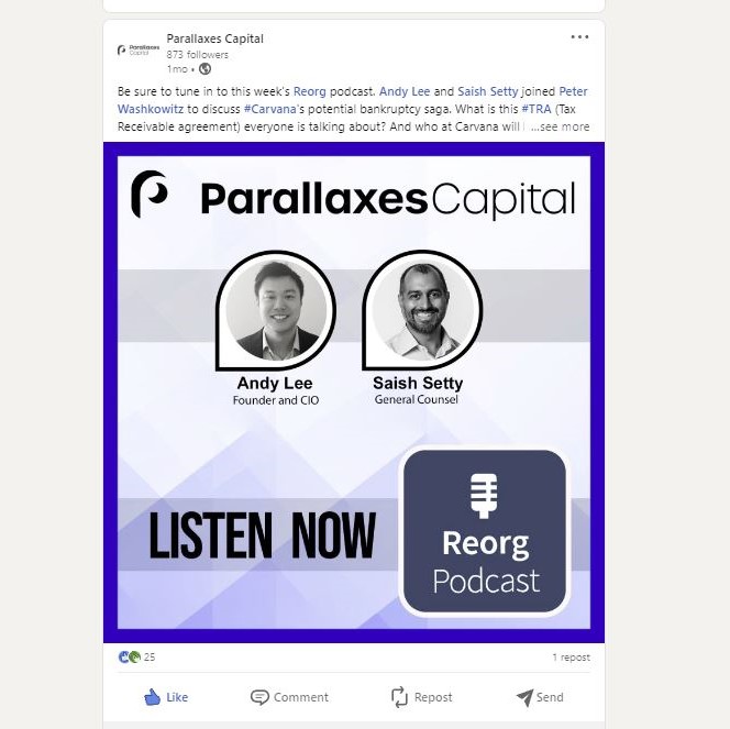 "Listen Now" Template for Parallaxes Capital used for LinkedIn