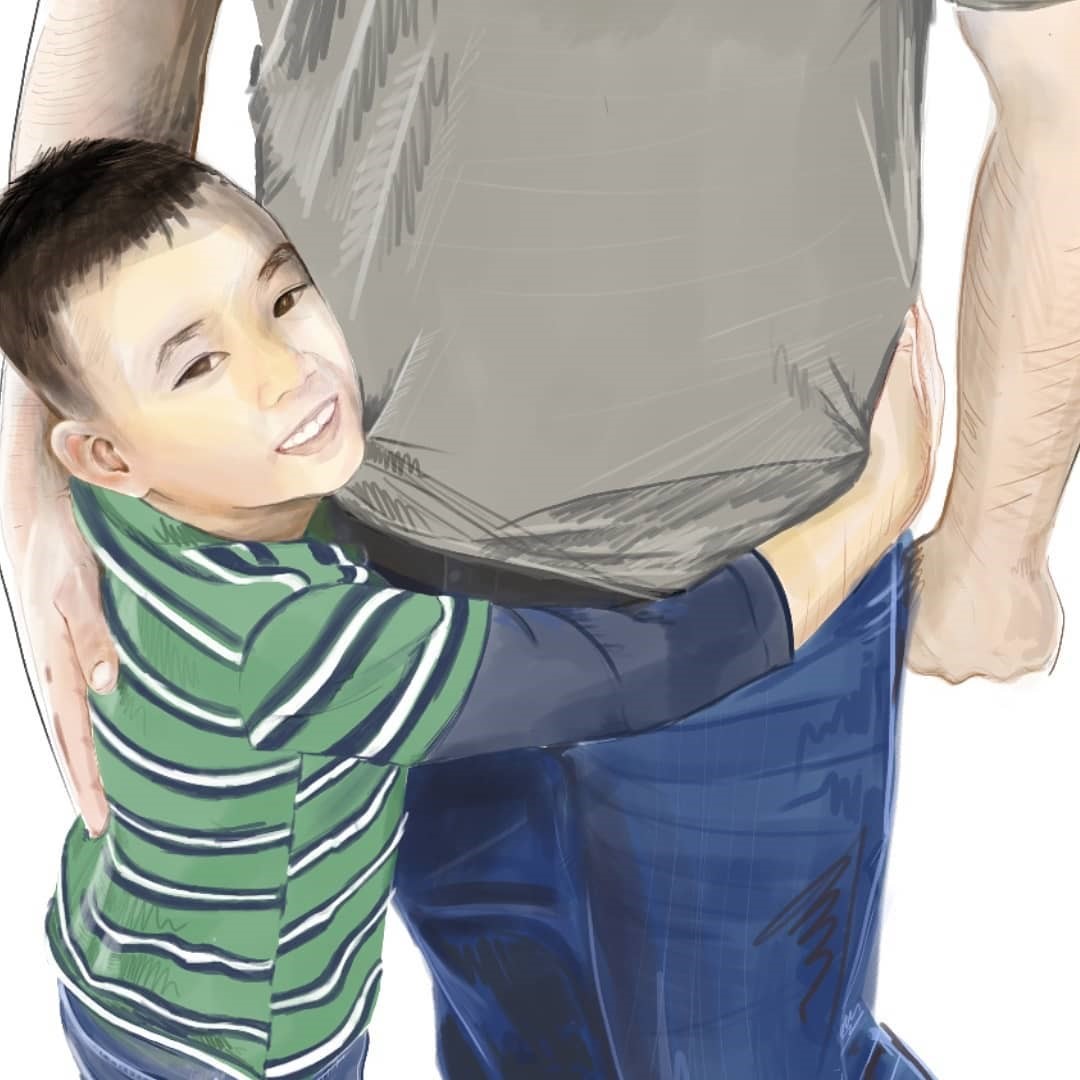 Digital portrait of a father and son using Adobe Fresco