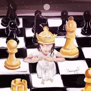 Digital portrait of a girl on a chessboard