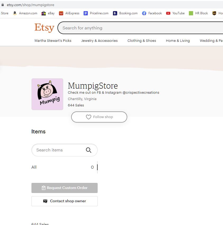 Mumpig logo used on the Etsy website