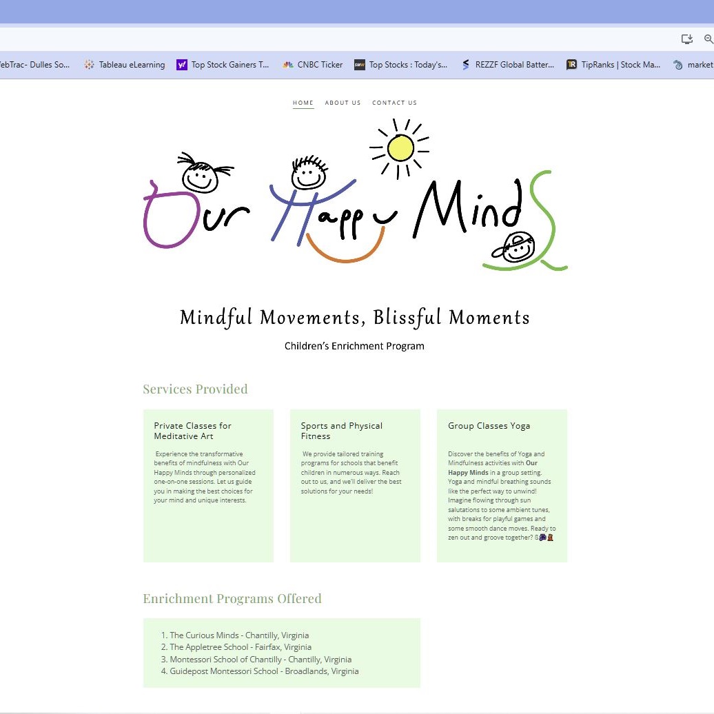 Our Happy Minds' website from a desktop