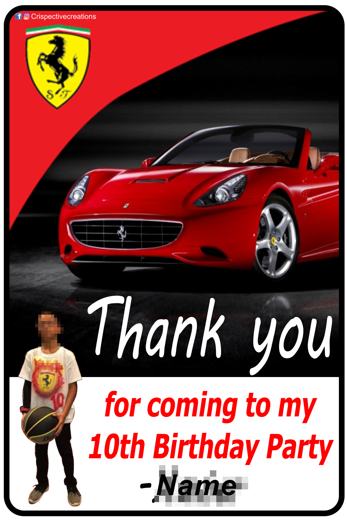 Ferrari themed party invitation