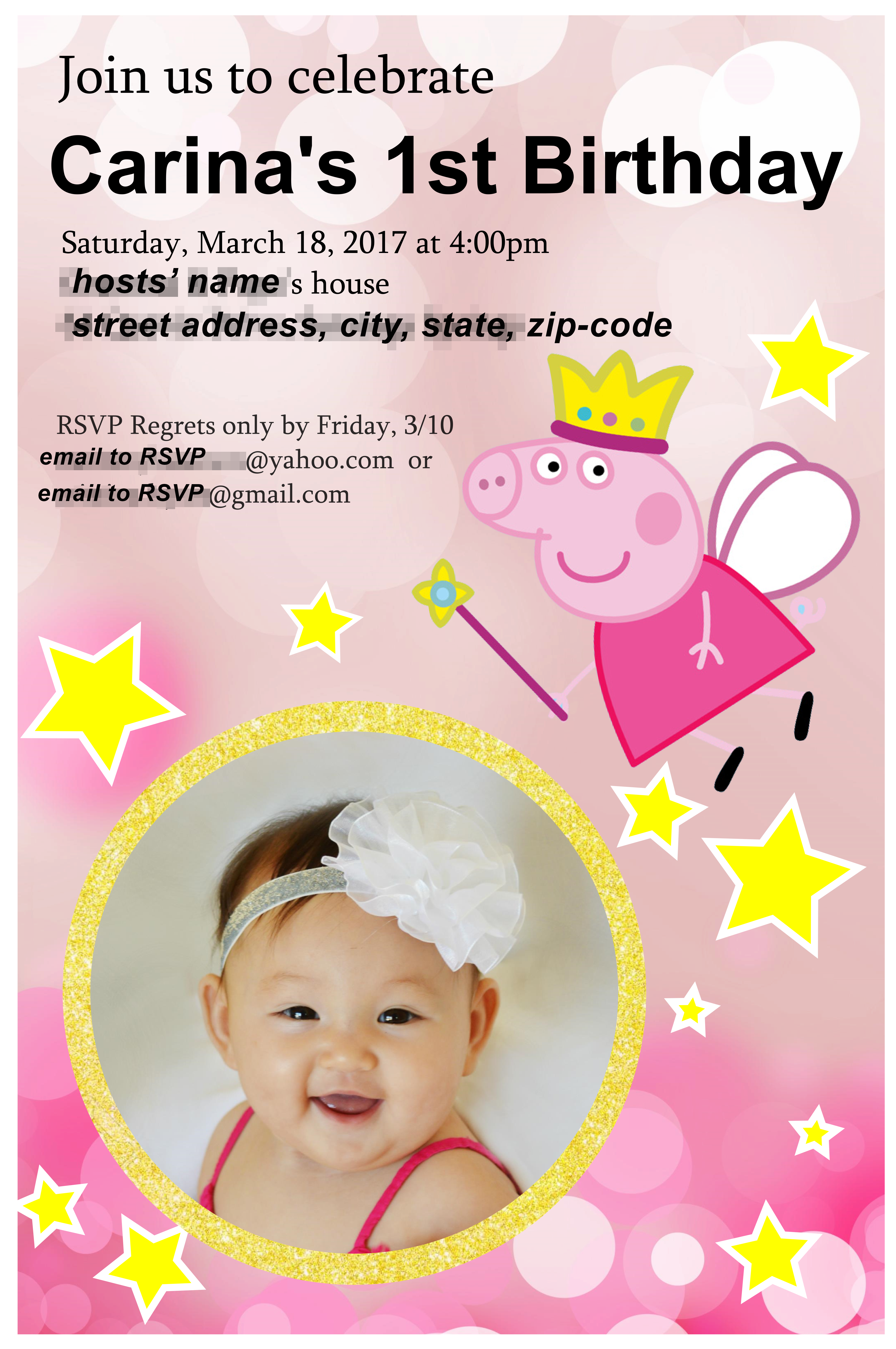 Peppa Pig themed birthday invitation