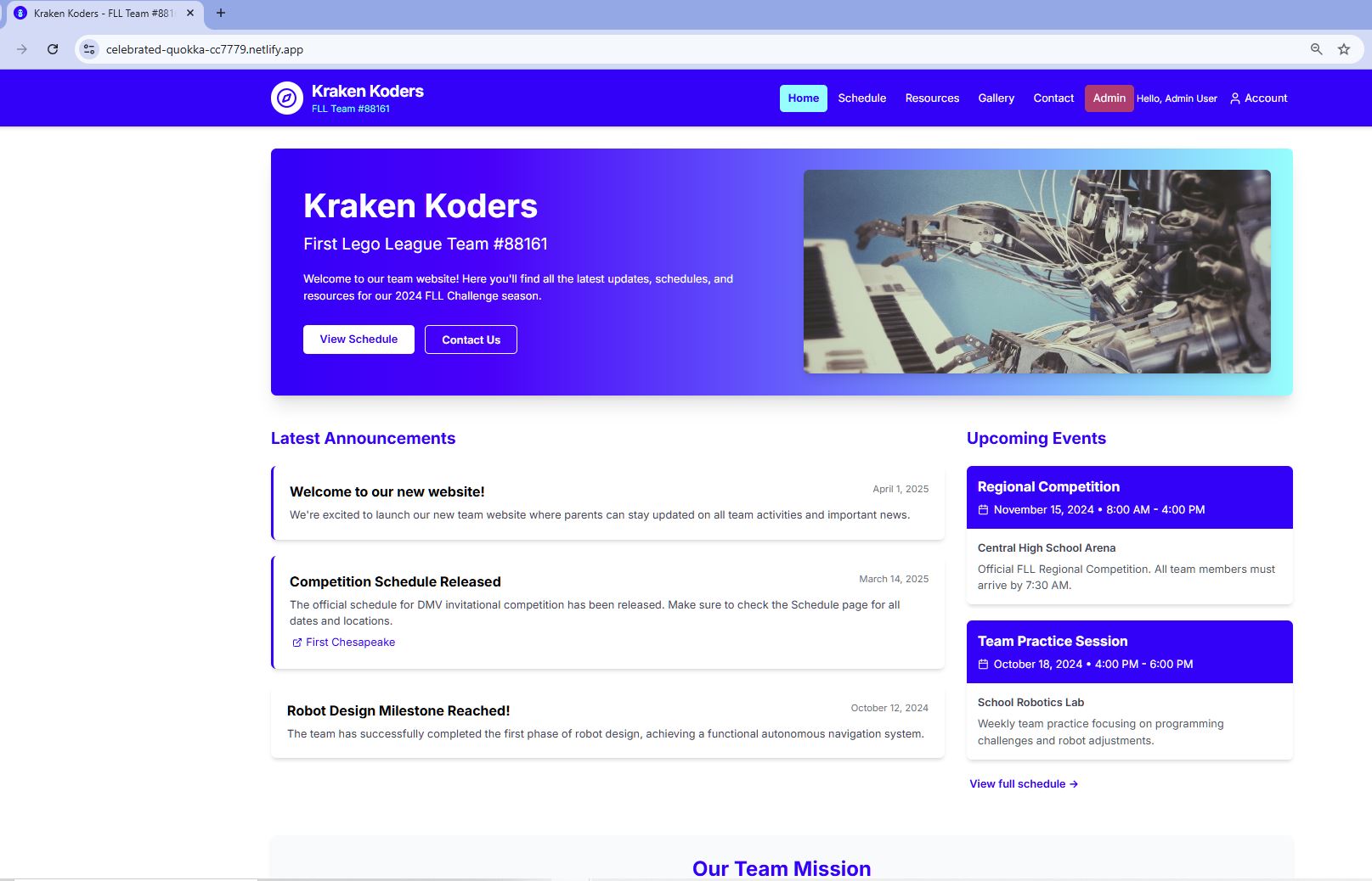 Screenshot image of the Kraken Koders' website/app