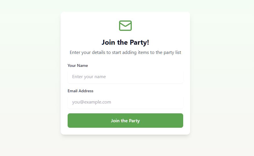 Screenshot image of the Party Planner App